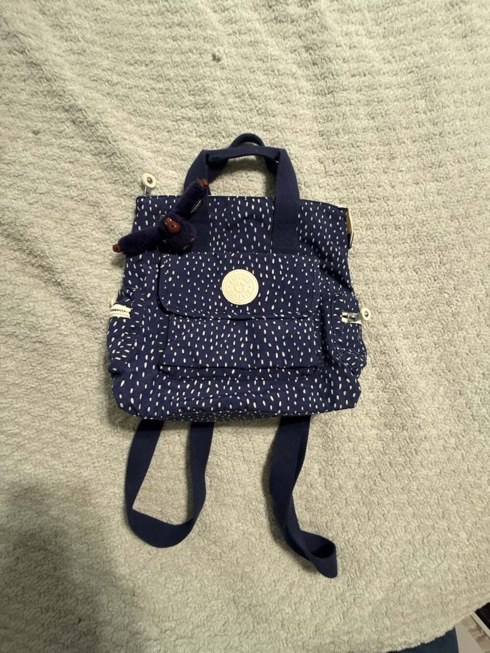 Kipling Sebastian Blue Surreal Dot Convertible Backpack/Shoulder Bag